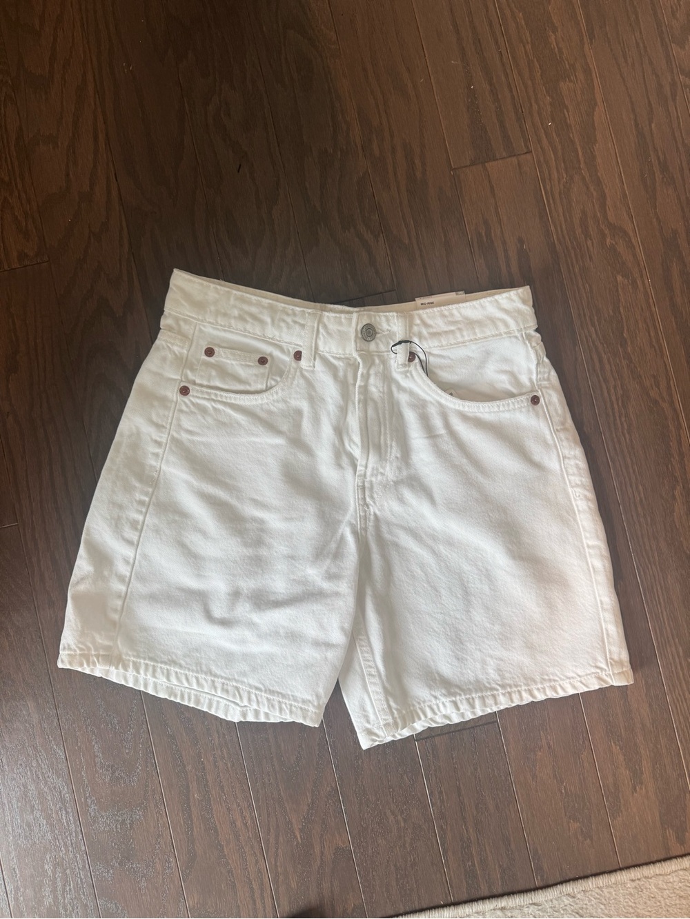 Zara Regular Bermuda White Denim Mid Rise Jean Shorts